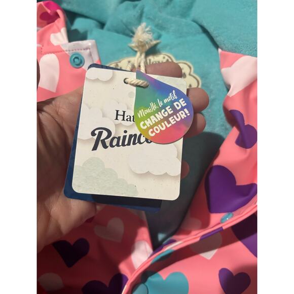 Hatley 8 pink color changing heart raincoat terry lining hooded pockets nwt - Picture 6 of 10